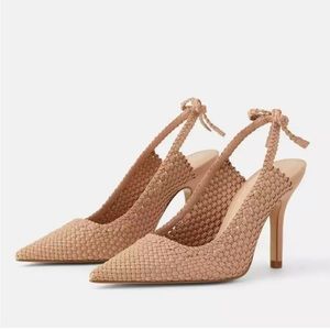 Zara Woven Slingback Heels With Ties Size 39